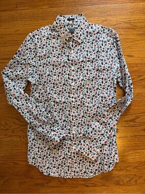 Express Men's White Floral Button-Down Shirt with Multicolor Print